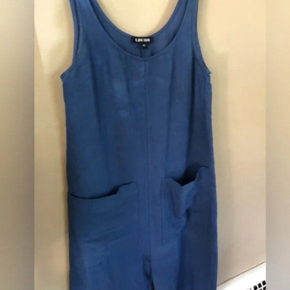Ilana Kohn Jumpsuit in blue linen, two front pockets. Size XS - Picture 3 of 5